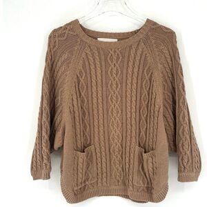 Brochu Walker Sweater Womens S Brown Cable Fisherman Knit Heritage Classic Basic